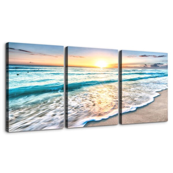 3 panels Framed Canvas Wall Art Decor,3 Pieces Sea Wave Painting Decoration Painting for Chrismas Gift, Office,Dining room,Living room, Bathroom, Bedroom Decor-Ready to Hang - Image 2