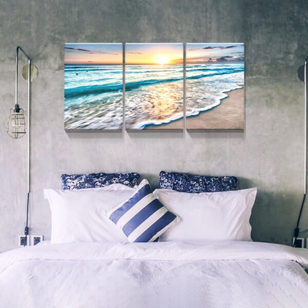 3 panels Framed Canvas Wall Art Decor,3 Pieces Sea Wave Painting Decoration Painting for Chrismas Gift, Office,Dining room,Living room, Bathroom, Bedroom Decor-Ready to Hang - Image 4