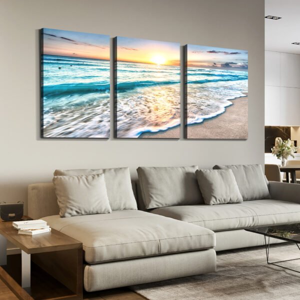 3 panels Framed Canvas Wall Art Decor,3 Pieces Sea Wave Painting Decoration Painting for Chrismas Gift, Office,Dining room,Living room, Bathroom, Bedroom Decor-Ready to Hang - Image 5