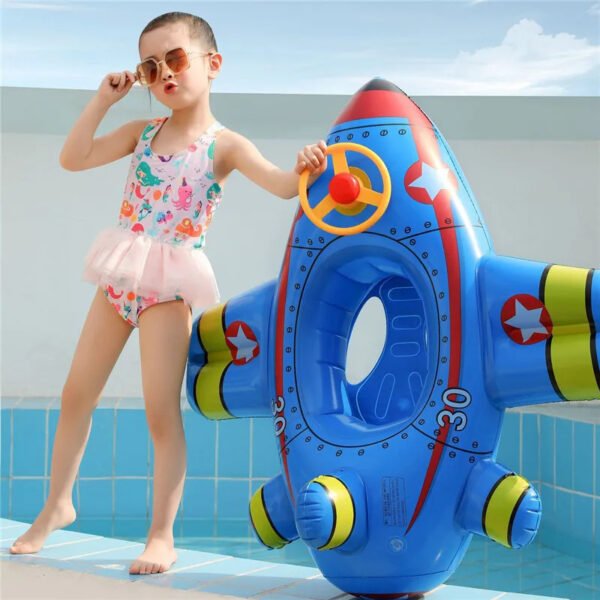 Baby Swimming Circle Airplane Float Pool Swimming Ring Inflatable Circle Child Seat With Steering Wheel Horn Summer Beach Toys - Image 2