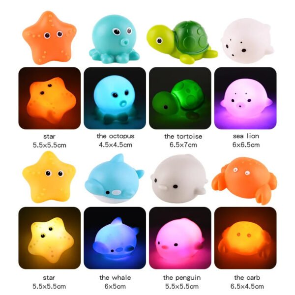 Baby Cute Induction Luminous Animal Bath Toys Bathtub Colorful LED Lighting Toys Waterproof for Toddler Infant Boys Girls Gift - Image 24