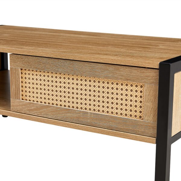 40.16" Rattan Coffee table, sliding door for storage, metal legs, Modern table for living room , natural - Image 12