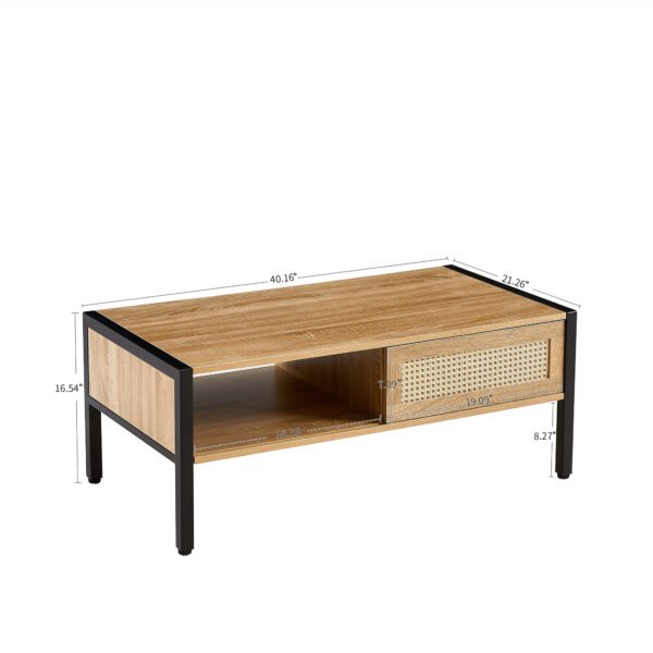 40.16" Rattan Coffee table, sliding door for storage, metal legs, Modern table for living room , natural - Image 14