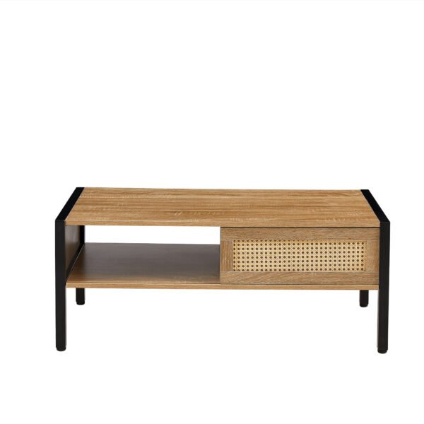 40.16" Rattan Coffee table, sliding door for storage, metal legs, Modern table for living room , natural - Image 4