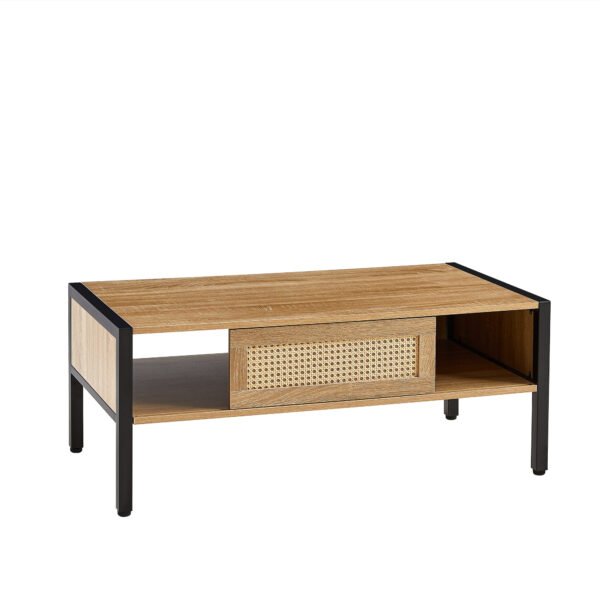 40.16" Rattan Coffee table, sliding door for storage, metal legs, Modern table for living room , natural - Image 5