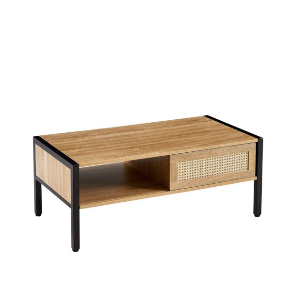 40.16" Rattan Coffee table, sliding door for storage, metal legs, Modern table for living room , natural - Image 6