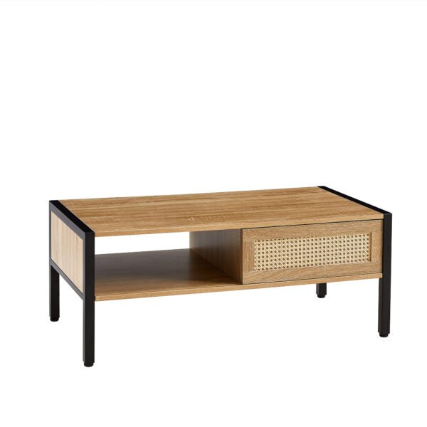 40.16" Rattan Coffee table, sliding door for storage, metal legs, Modern table for living room , natural - Image 8