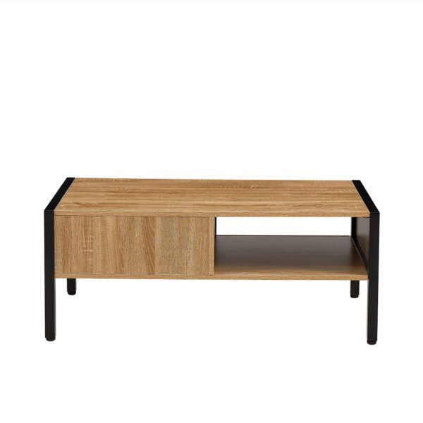 40.16" Rattan Coffee table, sliding door for storage, metal legs, Modern table for living room , natural - Image 9