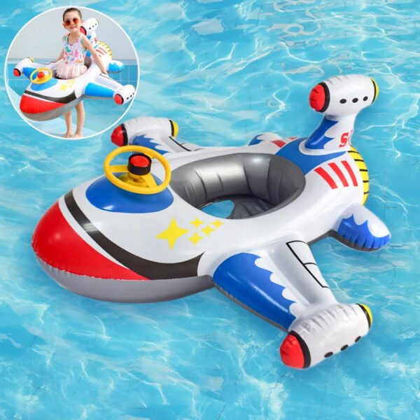 Baby Swimming Circle Airplane Float Pool Swimming Ring Inflatable Circle Child Seat With Steering Wheel Horn Summer Beach Toys - Image 11