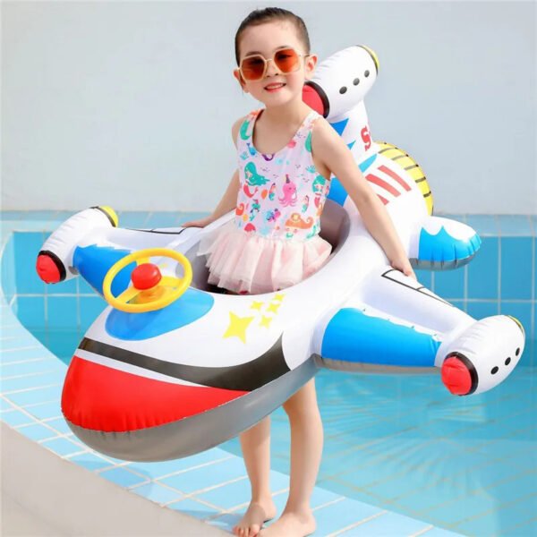 Baby Swimming Circle Airplane Float Pool Swimming Ring Inflatable Circle Child Seat With Steering Wheel Horn Summer Beach Toys - Image 12