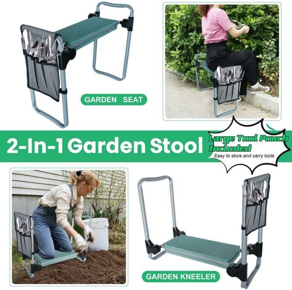 Garden Kneeler and Seat Stool, Foldable Garden Bench with Tool Pocket and Soft EVA Kneeling Pad for Senior, Gardening Lovers - Image 2