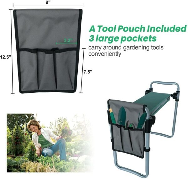 Garden Kneeler and Seat Stool, Foldable Garden Bench with Tool Pocket and Soft EVA Kneeling Pad for Senior, Gardening Lovers - Image 6