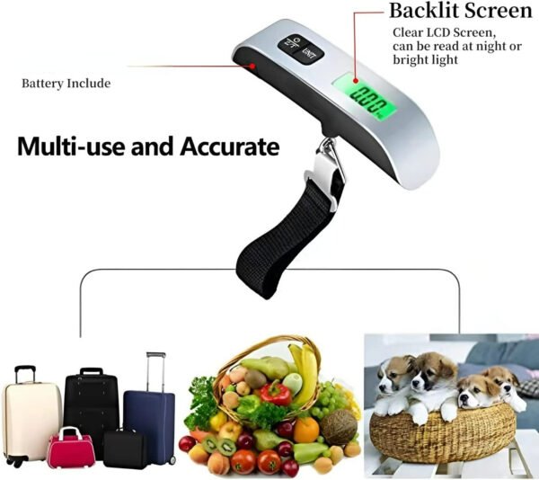 Digital Luggage Scale;  Hanging Baggage Scale with Backlit LCD Display;  Travel Weight Scale ;  Portable Suitcase Weighing Scale with Hook;  110 Lb Capacity;  Battery Included - Image 4