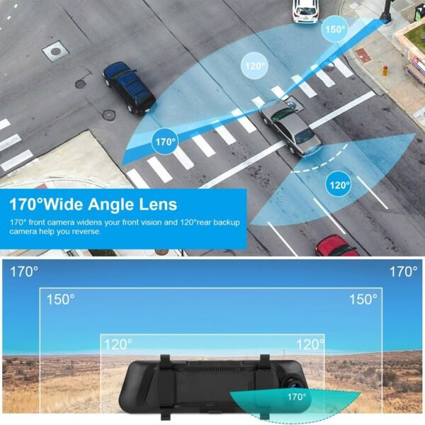 FHD 1080P Car DVR Dash Camera 9.66In Vehicle Driving Recorder w/ G Sensor Parking Monitoring Seamless Recording - Image 3