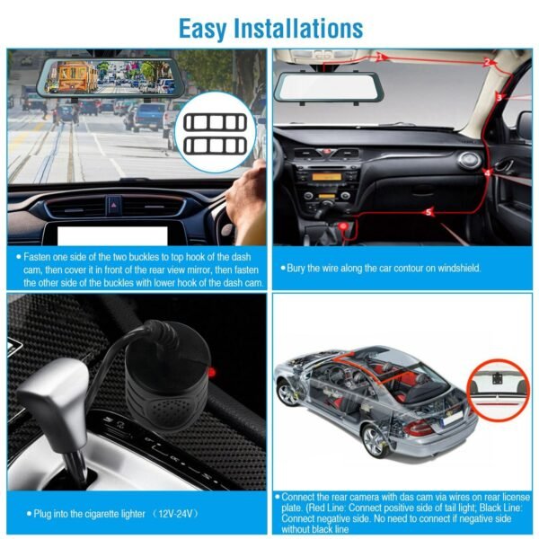 FHD 1080P Car DVR Dash Camera 9.66In Vehicle Driving Recorder w/ G Sensor Parking Monitoring Seamless Recording - Image 5