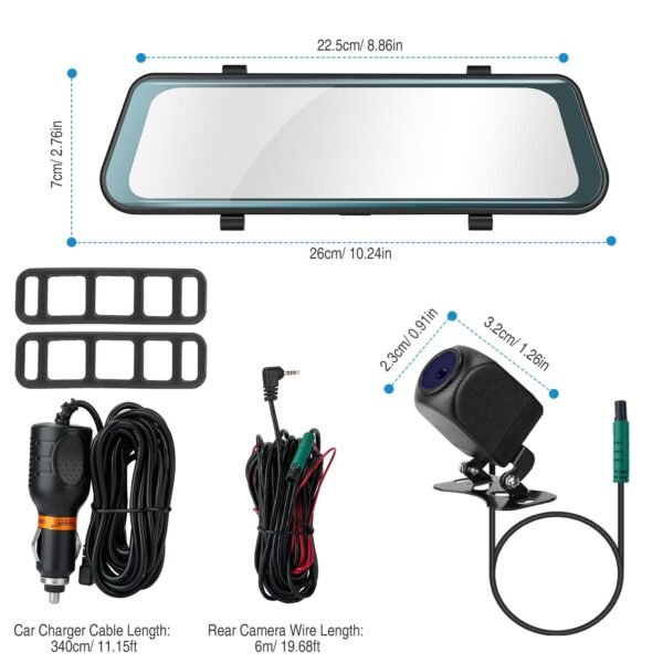 FHD 1080P Car DVR Dash Camera 9.66In Vehicle Driving Recorder w/ G Sensor Parking Monitoring Seamless Recording - Image 8