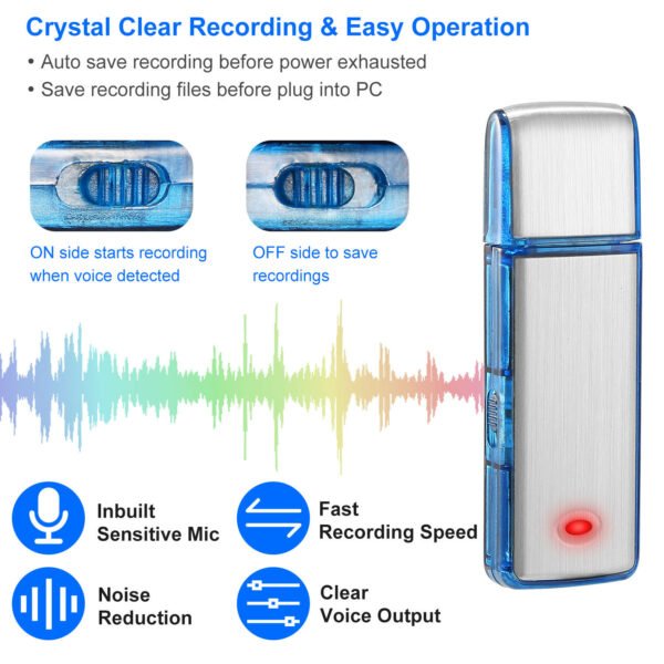 Mini Voice Recorder 8GB Digital Sound Audio Activated Recorder USB Flash Drive Disk w/ 96Hrs Recording U Disk Recorder - Image 2