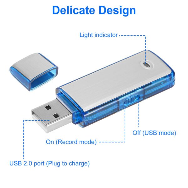 Mini Voice Recorder 8GB Digital Sound Audio Activated Recorder USB Flash Drive Disk w/ 96Hrs Recording U Disk Recorder - Image 7