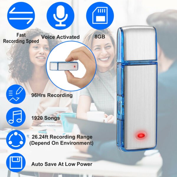 Mini Voice Recorder 8GB Digital Sound Audio Activated Recorder USB Flash Drive Disk w/ 96Hrs Recording U Disk Recorder
