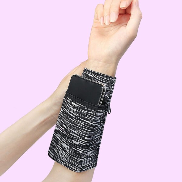 Phone Sports Armband Sleeve; Cell Mobile Phone Zipper Armband Black And White Stripes For Running; Fitness And Gym - Image 2