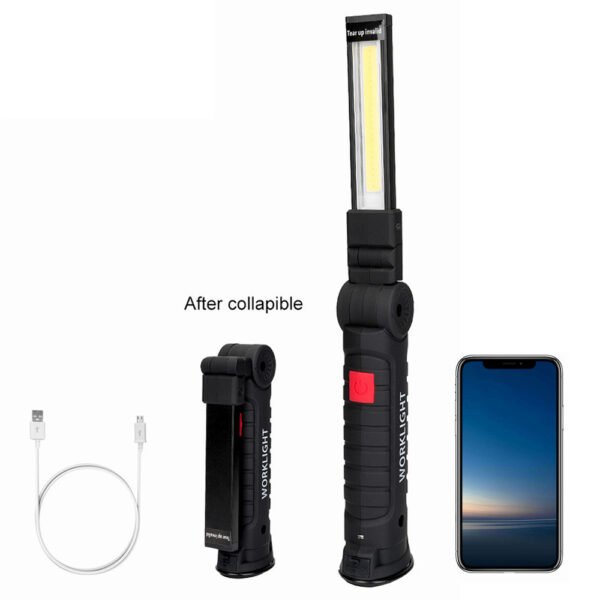 Sanyi Magnetic LED Flashlight USB Rechargeable Work Inspection Light 5 Modes Torch COB Lanterna Hanging Hook Lamp With USB Cable - Image 2
