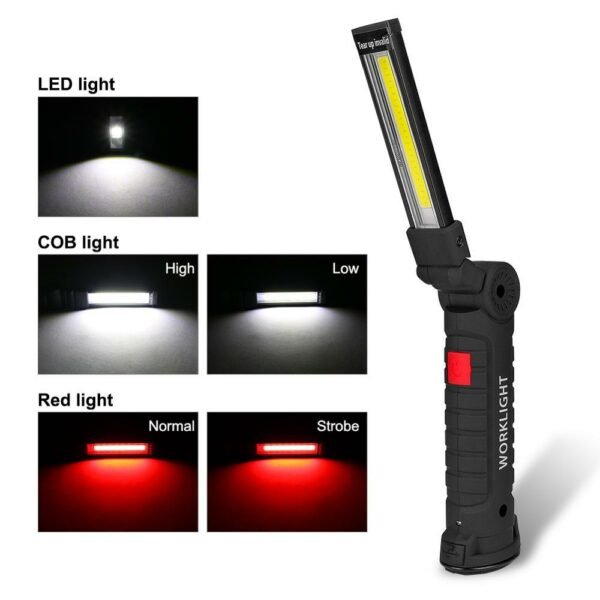 Sanyi Magnetic LED Flashlight USB Rechargeable Work Inspection Light 5 Modes Torch COB Lanterna Hanging Hook Lamp With USB Cable - Image 7