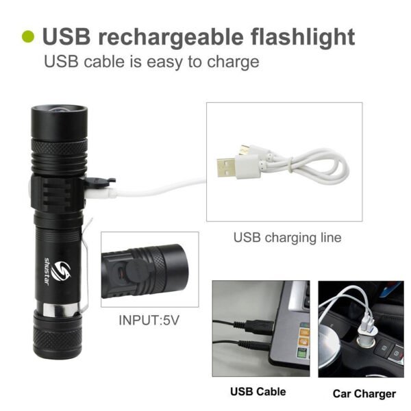 Ultra Bright LED Flashlight With T6 LED lamp beads Waterproof Torch Zoomable 4 lighting modes Multi-function USB charging - Image 8