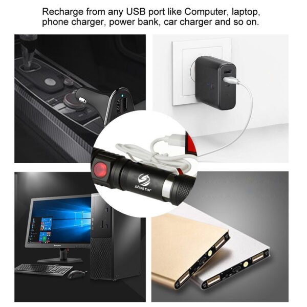 Ultra Bright LED Flashlight With T6 LED lamp beads Waterproof Torch Zoomable 4 lighting modes Multi-function USB charging - Image 10