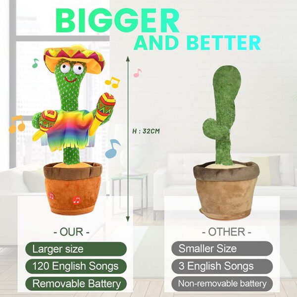 Bluetooth Cactus Plush Toy Electric Singing 60/120 English Songs Dancing Twisting Cactus Luminous Recording Repeat Wriggle Body - Image 13