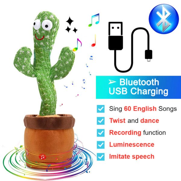 Bluetooth Cactus Plush Toy Electric Singing 60/120 English Songs Dancing Twisting Cactus Luminous Recording Repeat Wriggle Body - Image 8