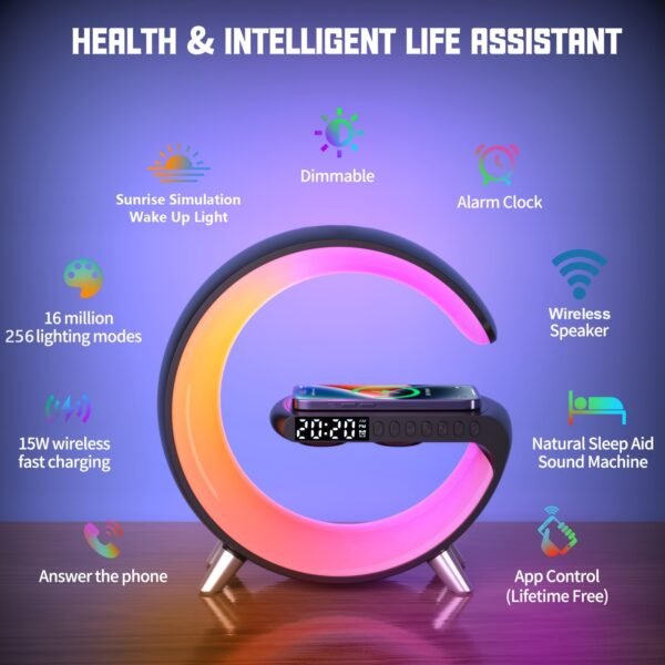 RGB Light Bar Smart Light Sunrise Alarm Clock; Dimmable Table Lamp With Fast Wireless Charger Alarm Clock For Heavy Sleepers Adults For Bedroom; Dorm; Gift - Image 3