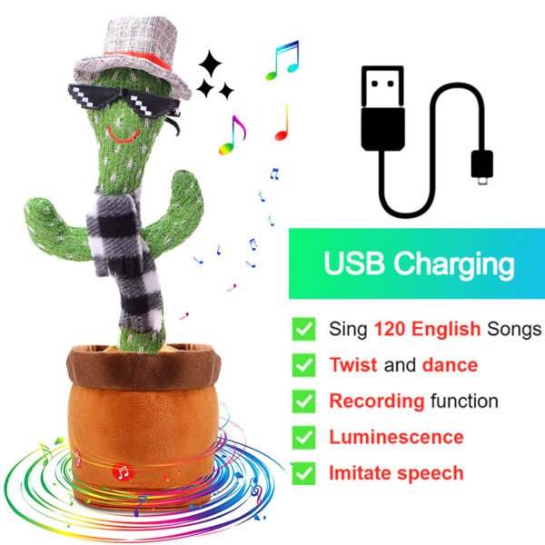 Bluetooth Cactus Plush Toy Electric Singing 60/120 English Songs Dancing Twisting Cactus Luminous Recording Repeat Wriggle Body - Image 15