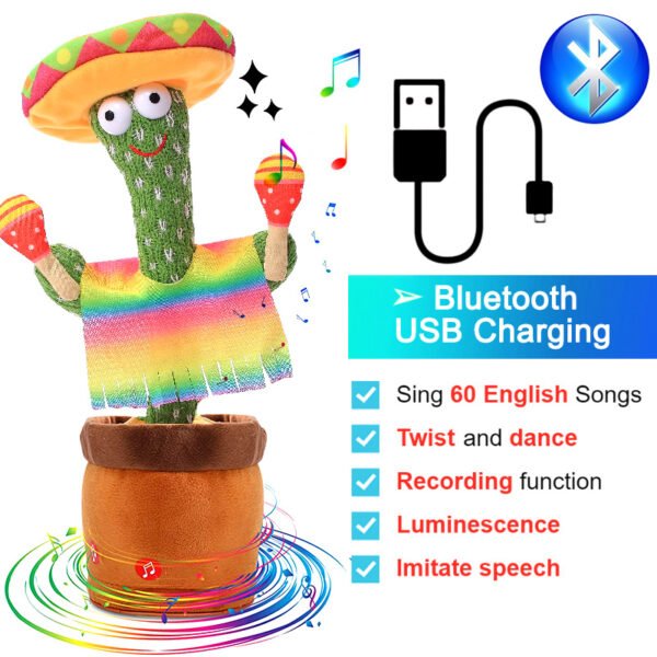 Bluetooth Cactus Plush Toy Electric Singing 60/120 English Songs Dancing Twisting Cactus Luminous Recording Repeat Wriggle Body - Image 29