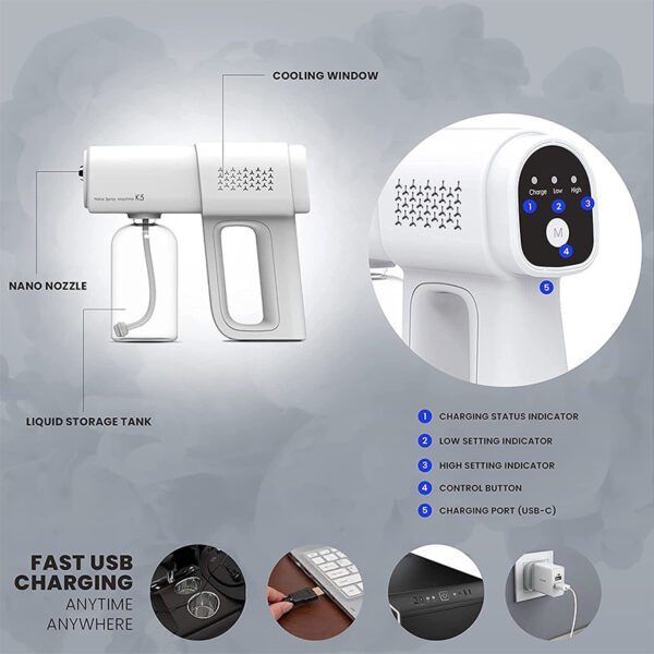380ML Disinfection Spray Gun Alcohol Liquid Atomizer Disinfect Blue Light Handheld Nano Home Electric Automatic Air Sterilizer - Image 6