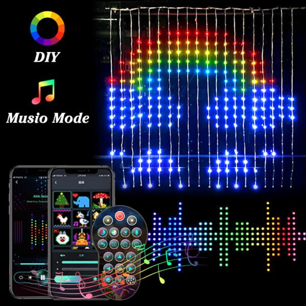 Smart Bluetooth App Control RGB Curtain Lights LED Color Changing Fairy Light DIY Picture Window Christmas Wedding Bedroom Decor - Image 2