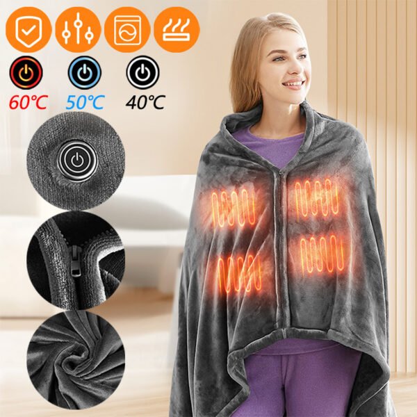 USB Winter Cold Protection Body Warm Shawl Warmer Heated Electric Heated Plush Blanket Flannel Heated Shawl Outdoor Office Home - Image 9