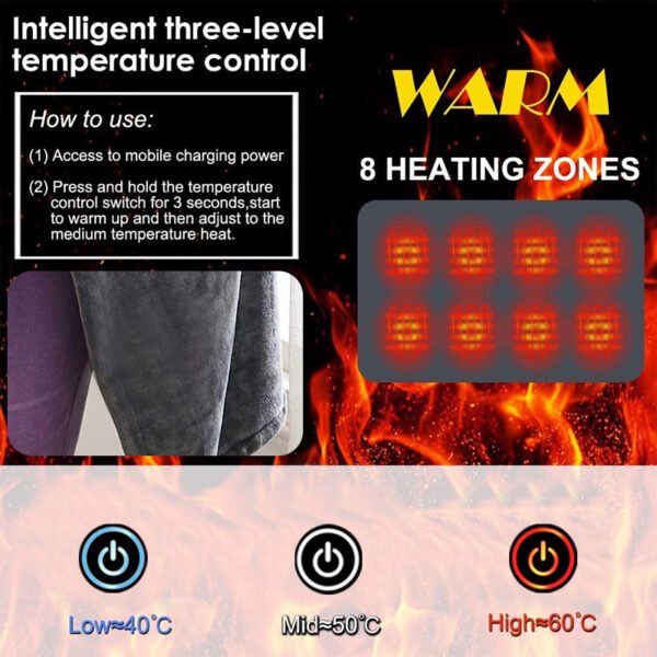 USB Winter Cold Protection Body Warm Shawl Warmer Heated Electric Heated Plush Blanket Flannel Heated Shawl Outdoor Office Home - Image 10