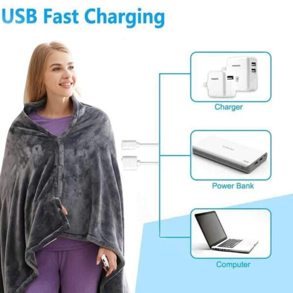 USB Winter Cold Protection Body Warm Shawl Warmer Heated Electric Heated Plush Blanket Flannel Heated Shawl Outdoor Office Home - Image 14