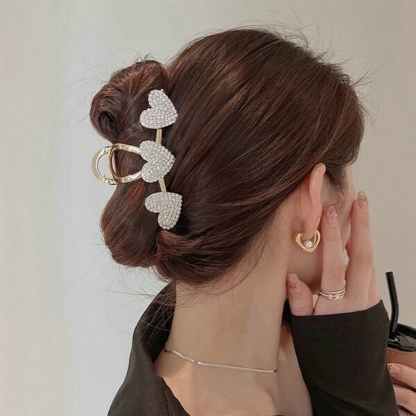 Shimmer Rhinestone Pearls Metal Hairpin Three Hearts Grab Hair Claw Girls Big Hair Clip Shark Clip Headdress Hair Accessories - Image 6