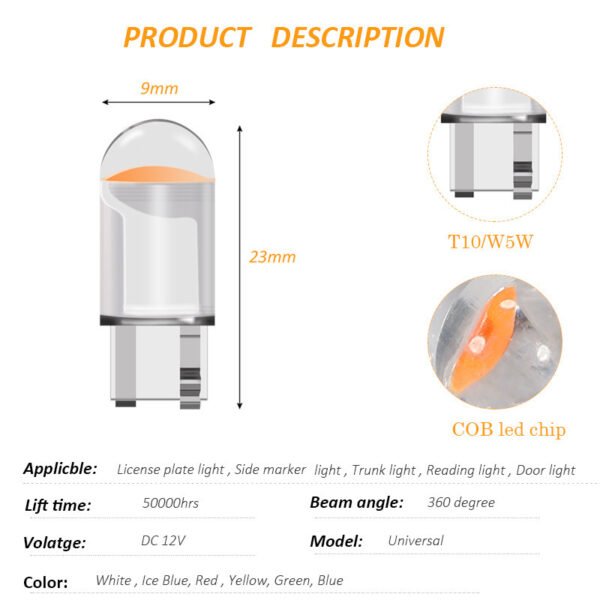 10PCs Latest W5w Led T10 Car Light Cob Glass K 12V License Plate Light - Image 10