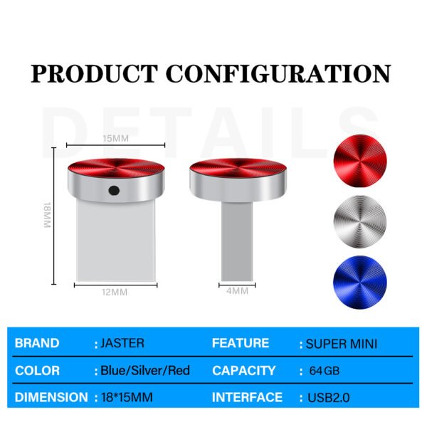 Mini Metal Button USB Flash Drives 64GB Blue Fashion Memory Stick Red External Storage Creative Gift Pen Drive Silver Pendrive - Image 20