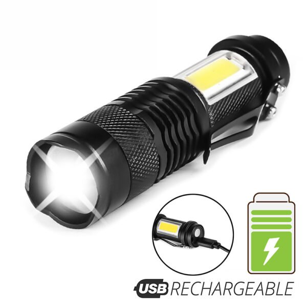 Mini Rechargeable LED Flashlight Use XPE + COB lamp beads 100 meters lighting distance Used for adventure; camping; etc. - Image 2