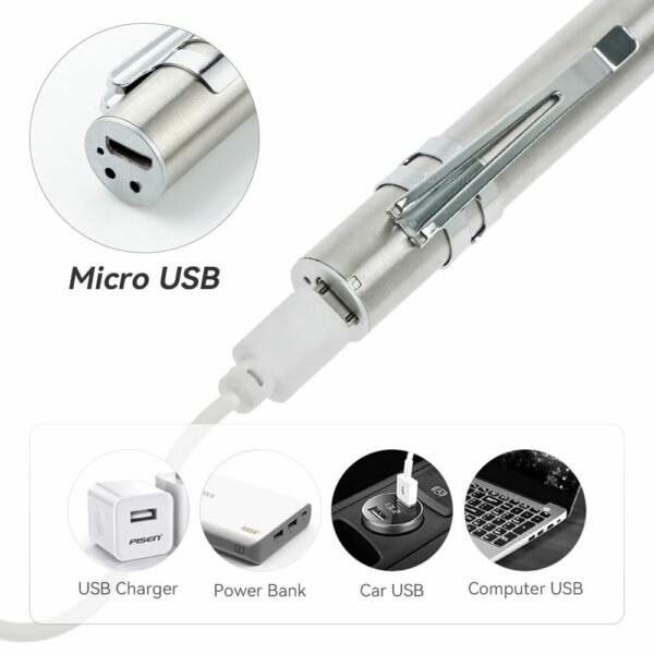 Energy-saving Portable Professional Medical Handy Pen Light USB Rechargeable Mini Flashlight LED Torch with Stainless Steel Clip - Image 4