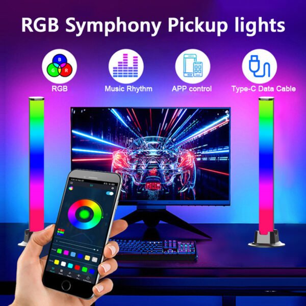 RGB Symphony Lights LED Sound Control Light Music Rhythm Ambient Pickup Lamp App Control Strip Light For Computer Desktop Decor - Image 9