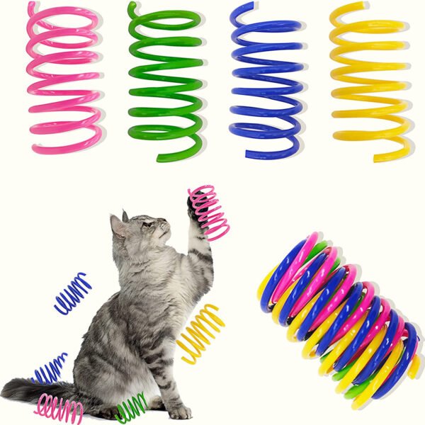 Cat Spring Toys; 4 Pack Cat Spiral Springs for Indoor Cats; Colorful & Durable Plastic Spring Coils Attract Cats to Swat; Bite - Image 2