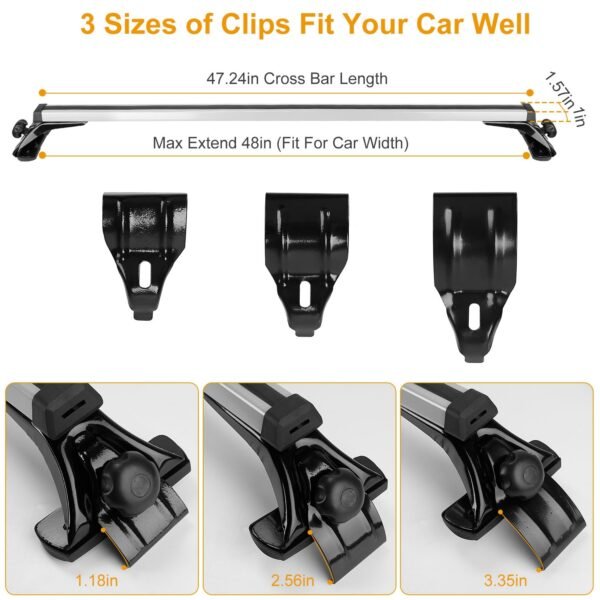 47.24in Universal Top Roof Rack Cross Bar Cargo Carrier Aluminum Crossbar Rack with 165LBS Capacity Fit for Most Vehicle Wagon Car Without Roof Side Rail - Image 4
