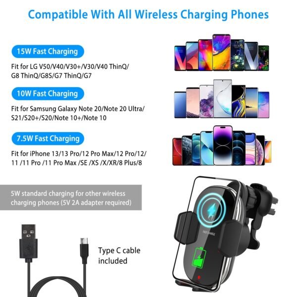 Car Wireless Phone Charger Car Air Vent Phone Mount Holder Bracket Fast Charge 15W 10W 7.5W Automatic Clamping Fit for iPhone 13 13Pro Max 12 Pro Max Series Samsung Galaxy S21 S20 Series - Image 3
