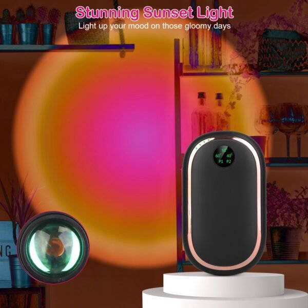 Rechargeable Hand Warmer Electric Hand Heater Portable Reusable Pocket Warmer Power Bank with Digital Display Sunset Light 3 Levels Double-sided Heating - Image 4