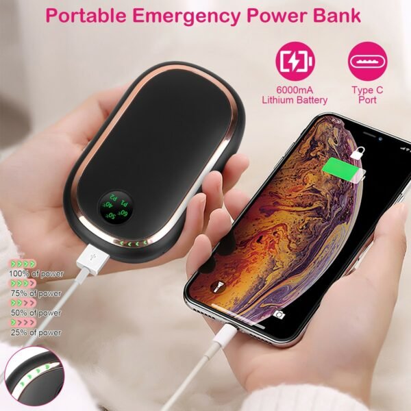 Rechargeable Hand Warmer Electric Hand Heater Portable Reusable Pocket Warmer Power Bank with Digital Display Sunset Light 3 Levels Double-sided Heating - Image 5