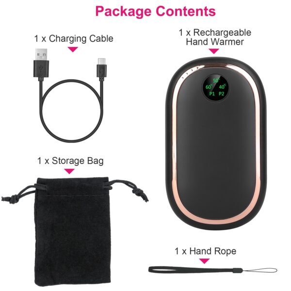Rechargeable Hand Warmer Electric Hand Heater Portable Reusable Pocket Warmer Power Bank with Digital Display Sunset Light 3 Levels Double-sided Heating - Image 9